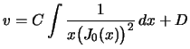 $\displaystyle v=C\int\frac{1}{x\bigl(J_0(x)\bigr)^2}\,dx+D
$