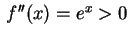 $ \,f''(x)=e^x>0\,$