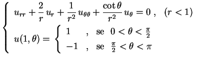 $\displaystyle \left\{
\begin{array}{l}
\displaystyle u_{rr}+\frac{2}{r}\,u_r+\f...
...{\pi}{2}<\theta<\pi
\rule{0.cm}{0.5cm}
\end{array}
\right.
\end{array}
\right.
$