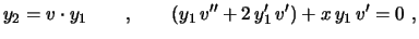 $\displaystyle y_2=v\cdot y_1 \qquad , \qquad (y_1\,v''+2\,y_1'\,v')+x\,y_1\,v'=0 \ ,
$