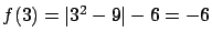 $f(3) = \vert 3^2-9\vert-6=-6$