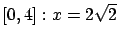 $[0,4] : x = 2\sqrt{2} $