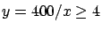 $y = 400/x \geq 4$