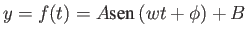 $\displaystyle y = f(t) = A \mbox{sen} \, ( w t + \phi) + B $