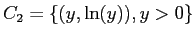 $\displaystyle C_2 = \{ (y,\ln(y)), y > 0\}$
