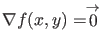 $\nabla f(x,y)=\stackrel{\rightarrow}{0} $